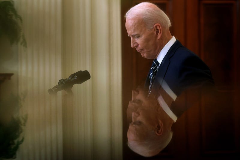 U.S. President Joe Biden talks to reporters during the first news conference of his presidency in the East Room of the White House on March 25, 2021 in Washington, DC.