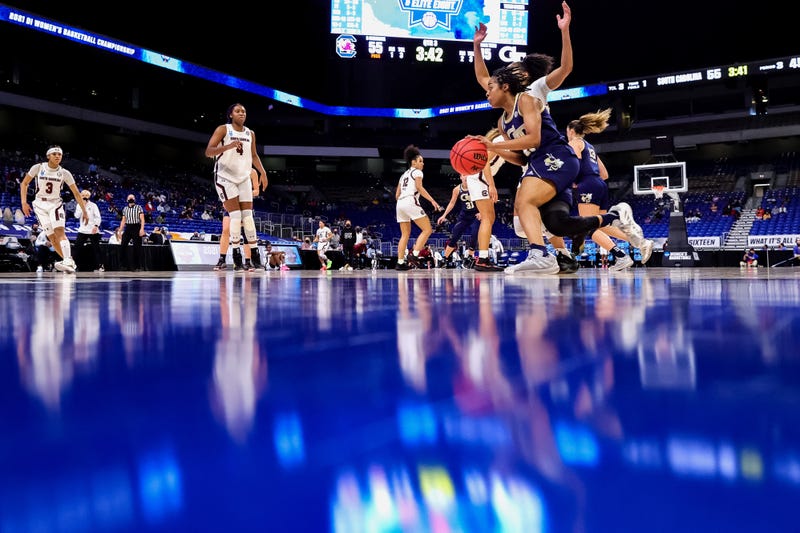 Kierra Fletcher of the Georgia Tech Yellow Jackets drives to the basket against the South Carolina Gamecocks during the second half in the Sweet Sixteen round of the NCAA Women's Basketball Tournament at the Alamodome on March 28, 2021 in San Antonio, Texas.