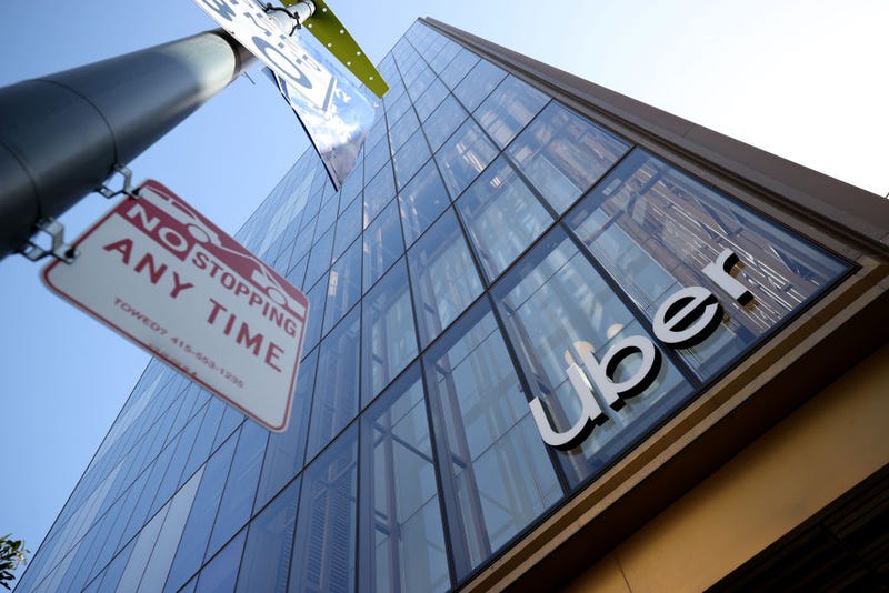 A sign is posted on the exterior of the new Uber headquarters on March 29, 2021 in San Francisco, California. Uber is allowing some employees to return to work at their newly opened headquarters that was completed during the pandemic.