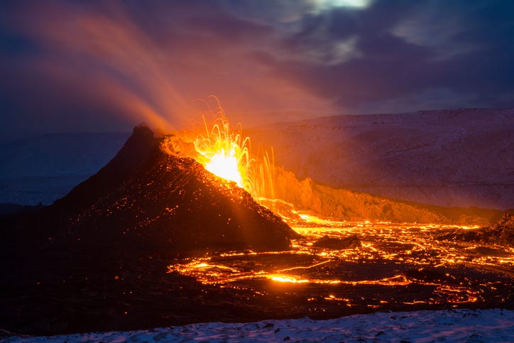 The eruption site of Geldingadalir in Fagradalsfjall mountain on the Reykjanes Peninsula in Iceland.