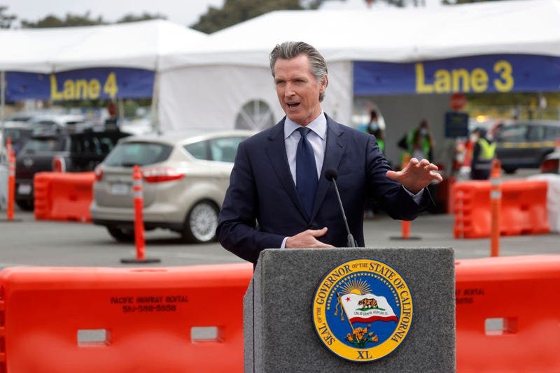 California Gov. Gavin Newsom speaks during a news conference after touring the vaccination clinic at City College of San Francisco on April 06, 2021 in San Francisco, California.