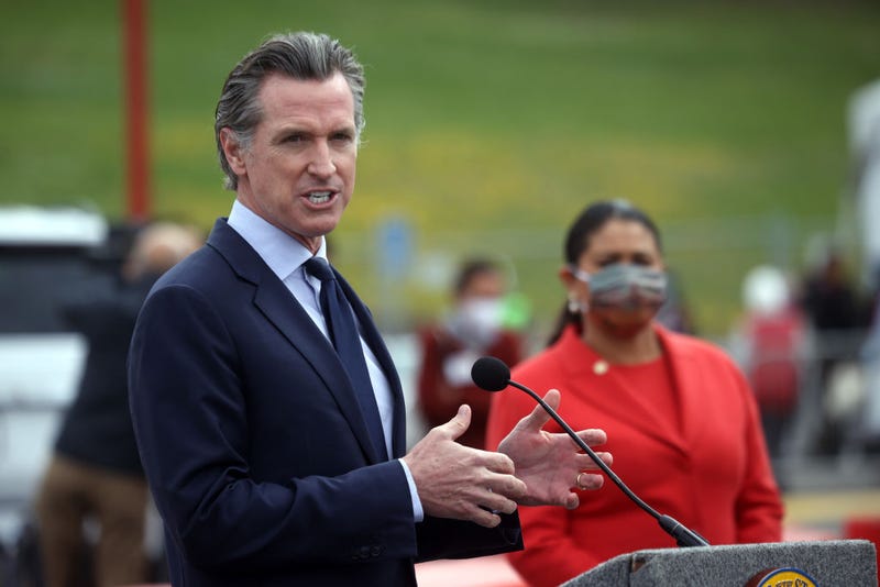 California Gov. Gavin Newsom (L) speaks during a news conference after touring the vaccination clinic at City College of San Francisco with San Francisco Mayor London Breed (R) on April 06, 2021 in San Francisco, California.