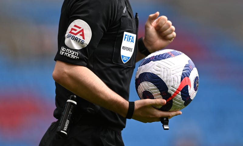 A detail picture of the Nike FIFA matchball and EA Sports