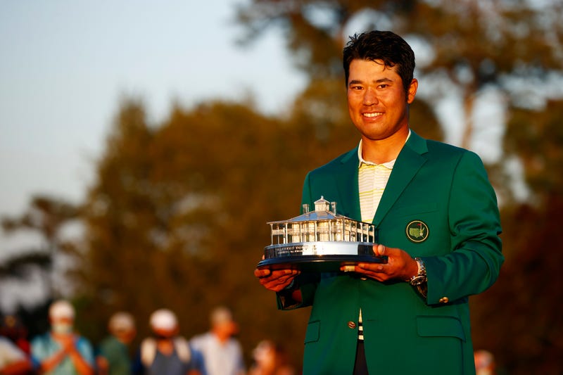 Hideki Matsuyama celebrates his 2021 Masters victory.