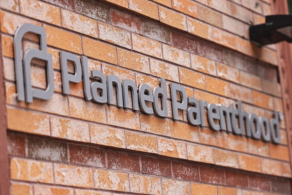 Planned Parenthood signage is seen in the Financial District neighborhood of Manhattan on April 16, 2021 in New York City. 