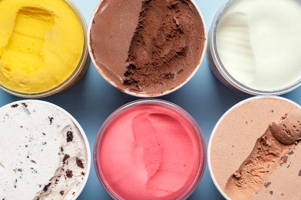 Cartons if different flavors of ice cream