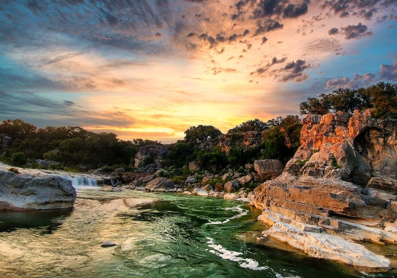 Sunset over Pedernales State Park in Dripping Springs, Texas.