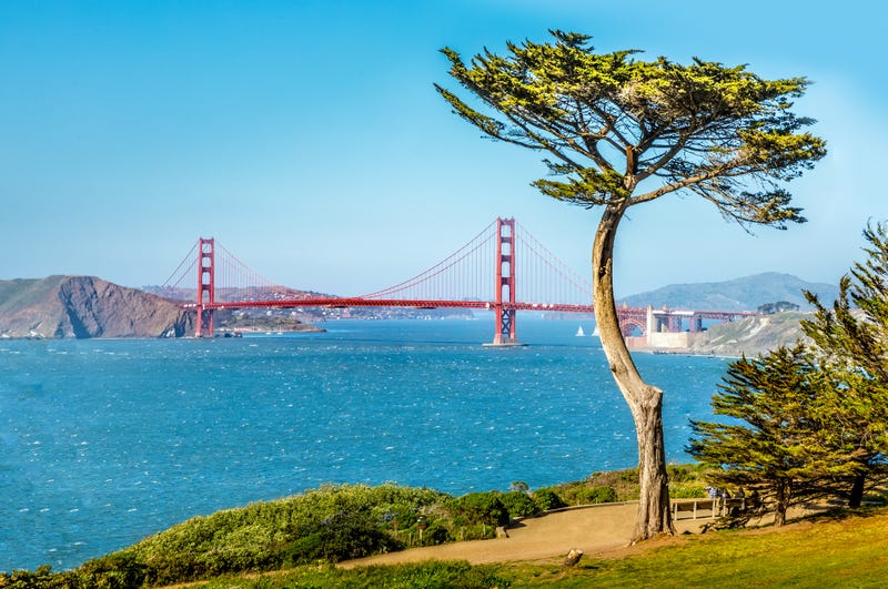 The Golden Gate Bridge and the bay of San Francisco, seen from Lands End.