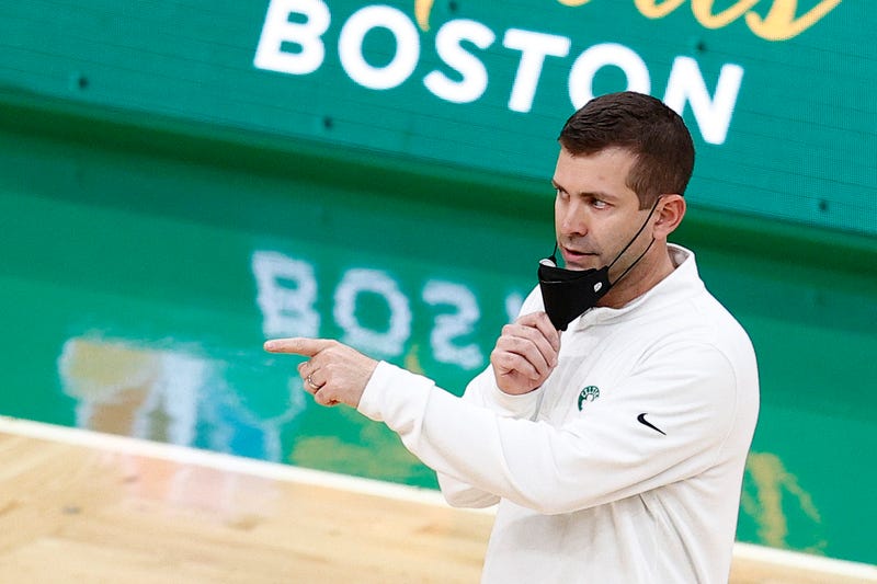 Boston Celtics head coach Brad Stevens on the court. 