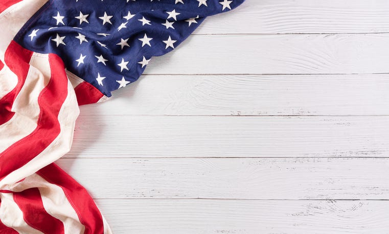 An American flag on a table. 