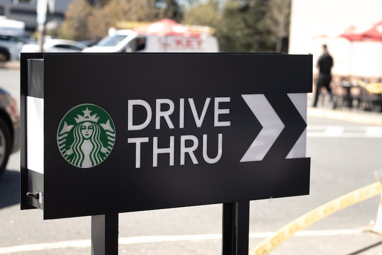 Sign at a Starbucks drive-thru