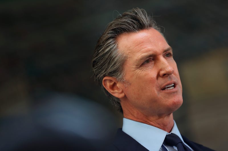 California Gov. Gavin Newsom looks on during a press conference at The Unity Council on May 10, 2021 in Oakland, California.