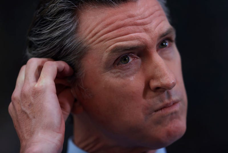 California Gov. Gavin Newsom looks on during a press conference at The Unity Council on May 10, 2021 in Oakland, California.