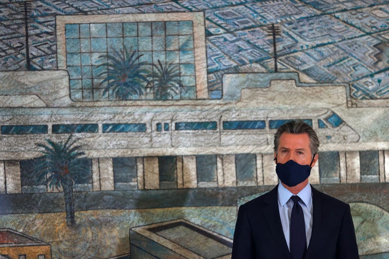 California Gov. Gavin Newsom looks on during a press conference at The Unity Council on May 10, 2021 in Oakland, California.