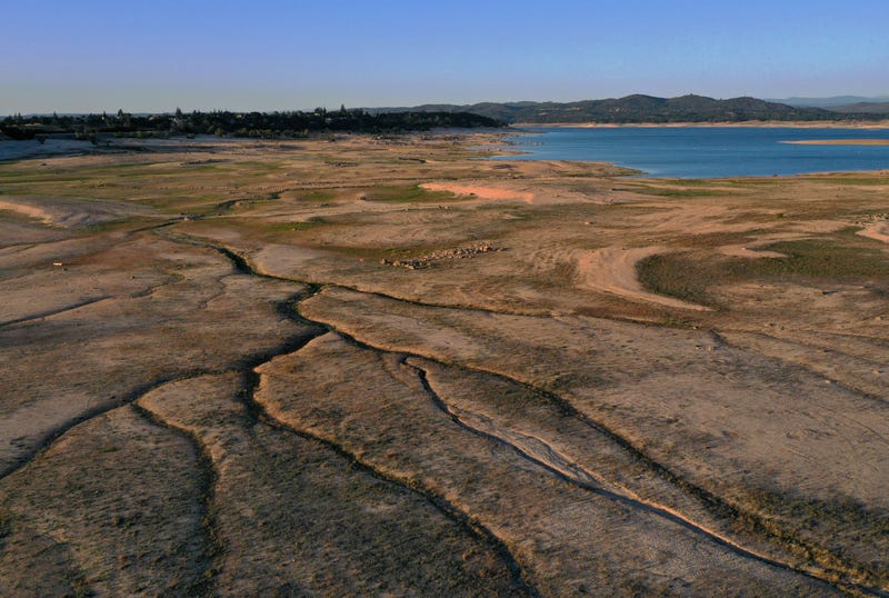 Low water levels visible at Folsom Lake in California.