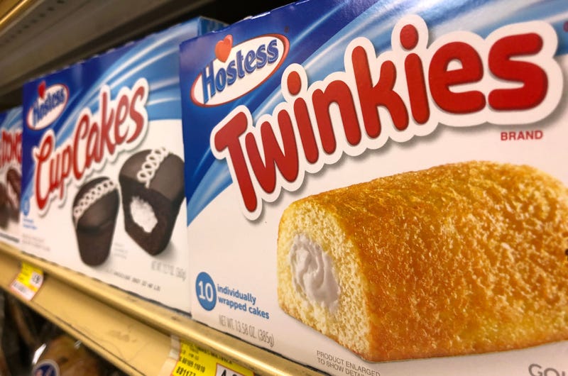 Hostess Twinkies and CupCakes are displayed on a store shelf on May 17, 2021 in San Anselmo, California.