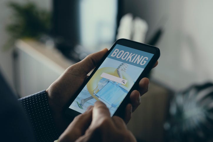Booking website shown on a cell phone
