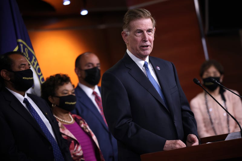  Rep. Don Beyer (D-VA) joined by members of the Asian Pacific American Caucus speaks on the COVID-19 Hate Crimes Act on May 18, 2021 in Washington, DC. 