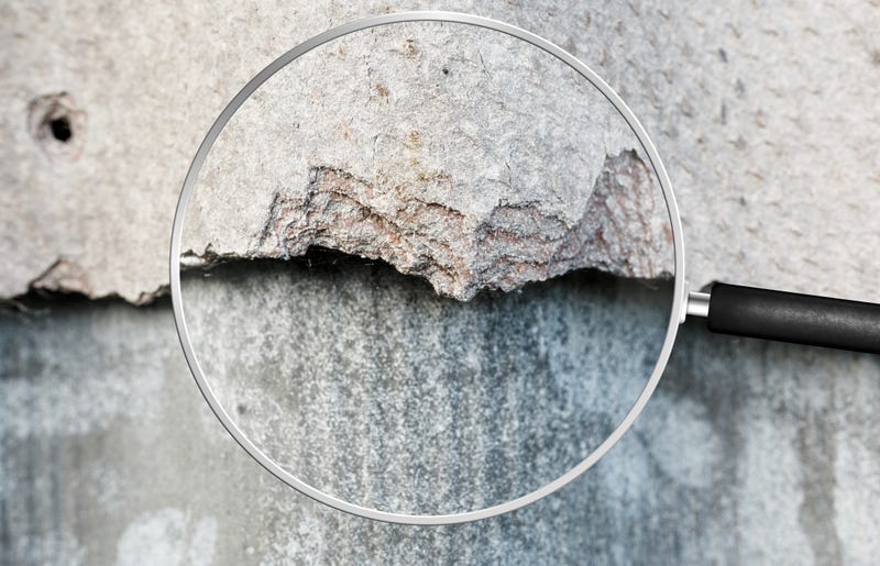 Asbestos tiles viewed through a magnifying glass.