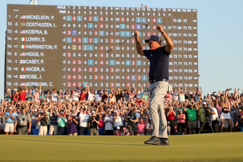 Phil Mickelson celebrates his 2021 PGA Championship win.