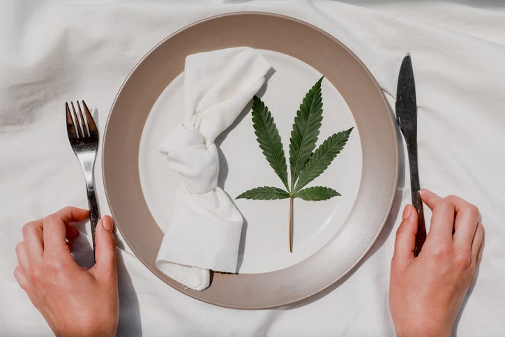 Dinner plate with cannabis on it.