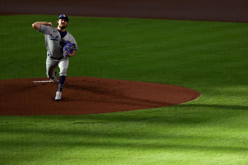 Trevor Bauer #27 of the Los Angeles Dodgers delivers a pitch during the first inning against the Houston Astros at Minute Maid Park on May 26, 2021 in Houston, Texas. (Photo by Carmen Mandato/Getty Images)