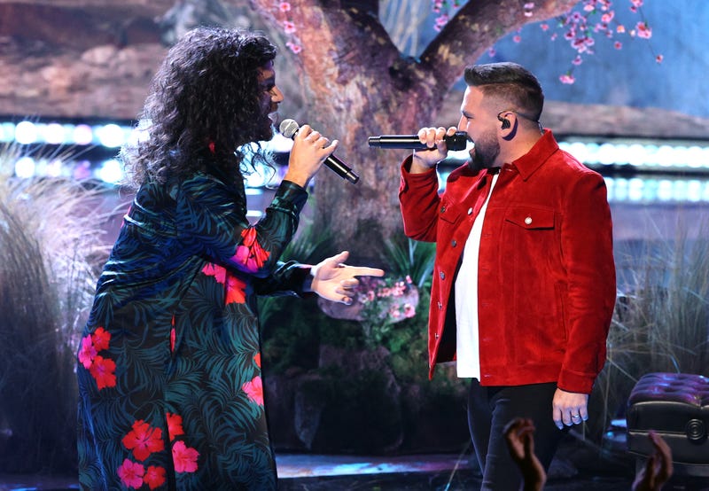 (L-R) Dan Smyers and Shay Mooney of music group Dan + Shay perform onstage at the 2021 iHeartRadio Music Awards at The Dolby Theatre in Los Angeles, California, which was broadcast live on FOX on May 27, 2021.