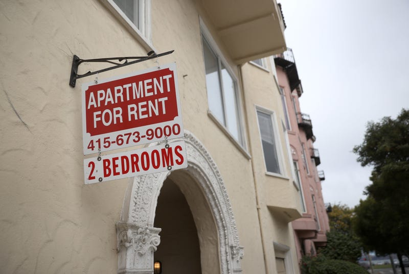 A "for rent" sign posted in front of an apartment building on June 02, 2021 in San Francisco, California.