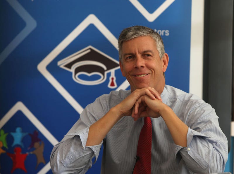 U.S. secretary of education Arne Duncan listens to teachers as they talk about about common core implementation at Roosevelt Middle School in San Francisco, Calif., on Tuesday, October 21, 2014.
