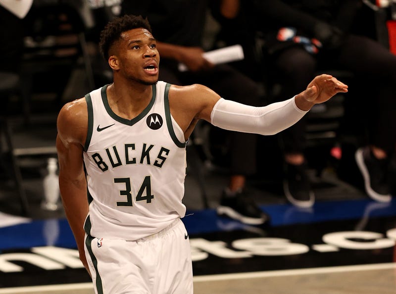 Bucks star Giannis Antetokounmpo on the court.