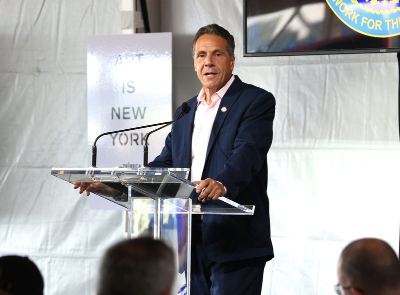 Then-Gov. Andrew Cuomo speaks during an event at Pier 76 in June 2021, two months before his resignation