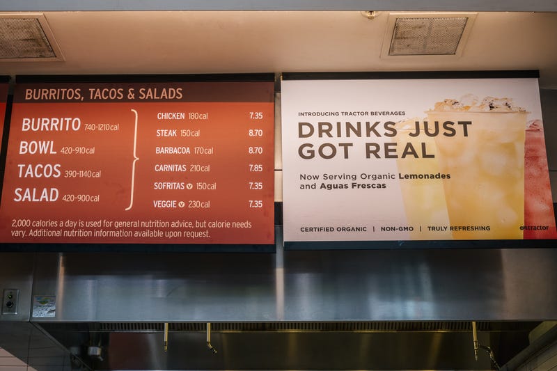 A Chipotle Mexican Grill menu is shown.