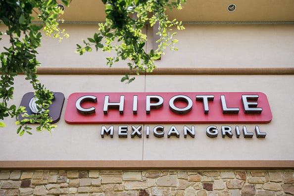 A Chipotle Mexican Grill sign is shown on June 09, 2021 in Houston, Texas. 