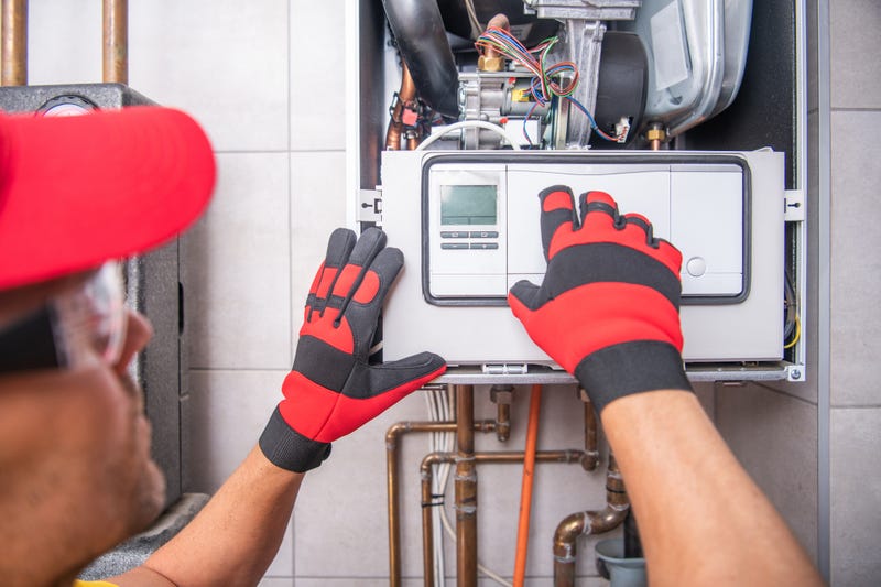 Gas Heater Repairing Performed by Caucasian HVAC Technician