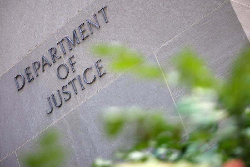 A sign at the U.S. Department of Justice in Washington, D.C.