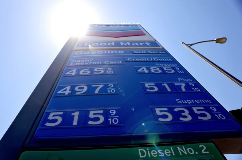 Gas prices displayed at a Chevron station in Los Angeles.