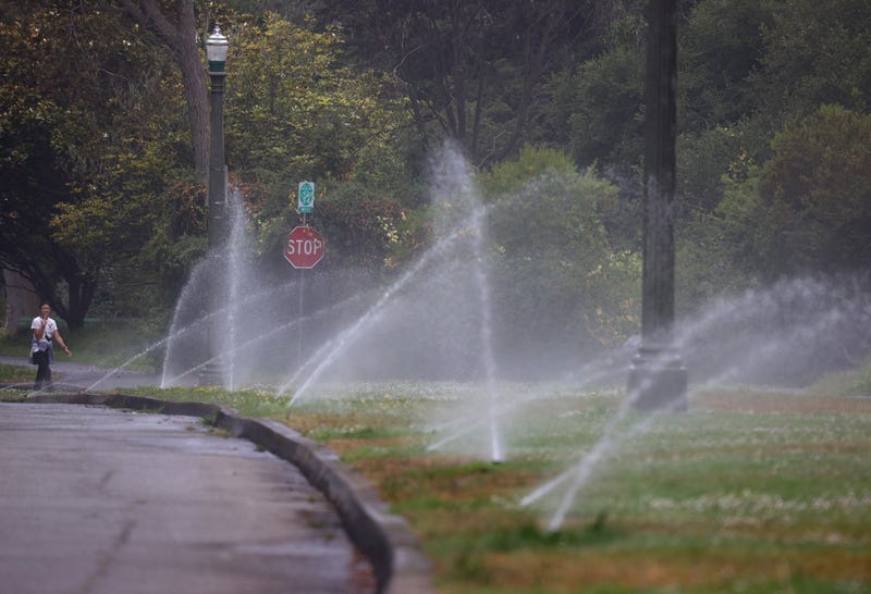 Sprinklers water a lawn at Golden Gate Park on June 14, 2021 in San Francisco, California.