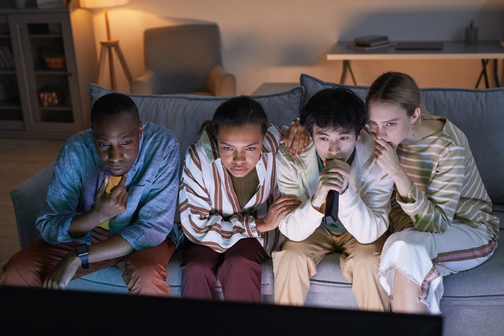 friends watching scary movies