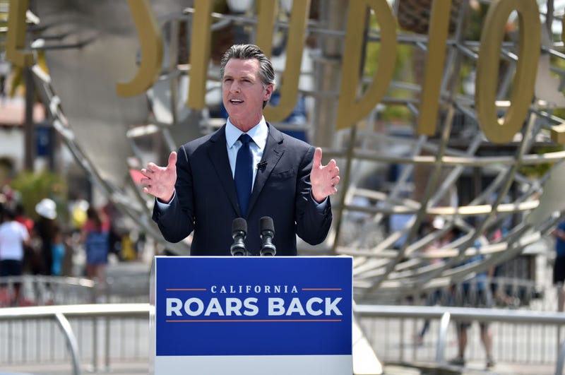 California Governor Gavin Newsom attends California Governor Gavin Newsom's press conference for the official reopening of the state of California at Universal Studios Hollywood on June 15, 2021 in Universal City, California.