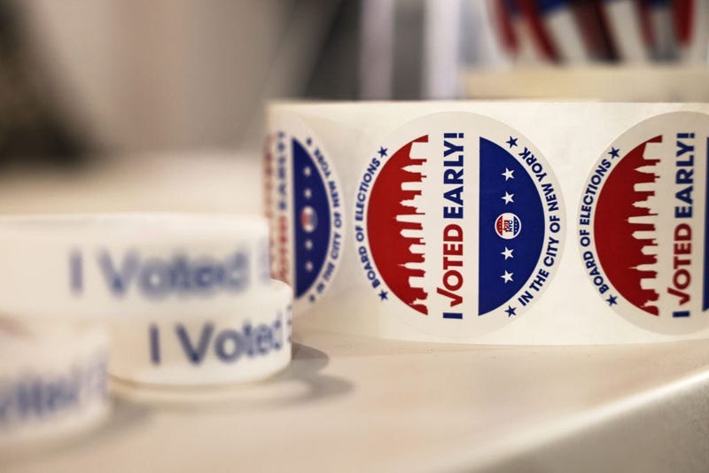 Early voting stickers are seen at an early voting location on June 16, 2021