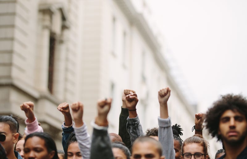 Fists up in protest