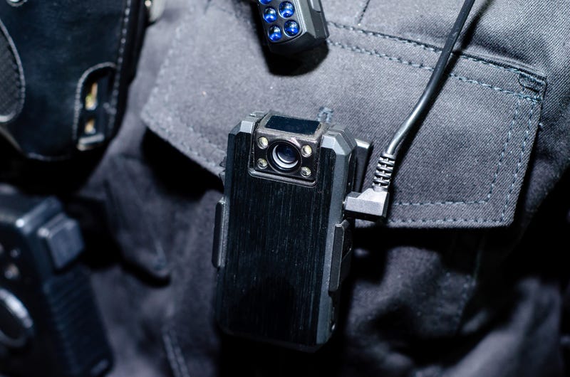 Close-up of police body camera