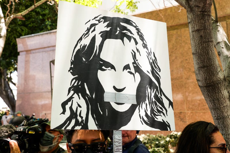 Activists protest during Britney Spears conservatorship hearing in Los Angeles.