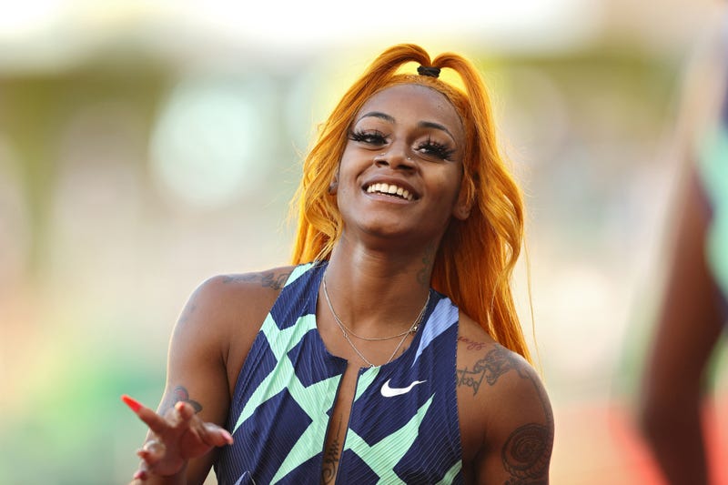 Sha'Carri Richardson looks on after winning the Women's 100 meter in June.