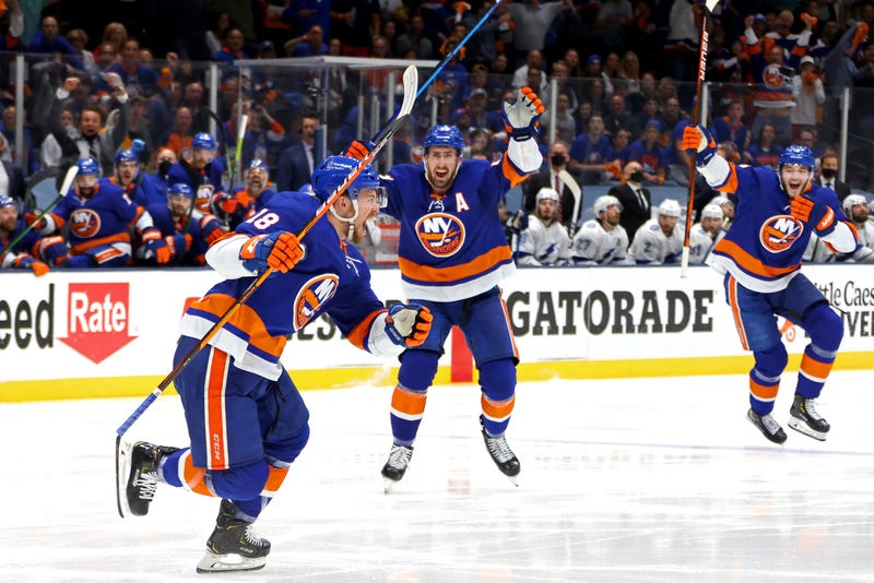 Islanders celebrate an overtime win.