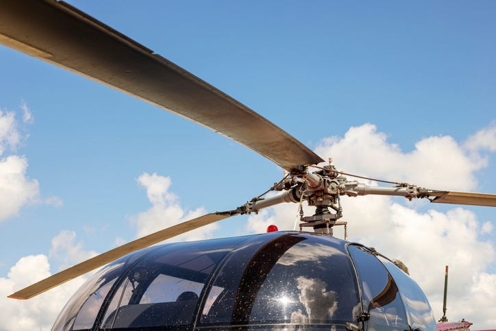 Close up of helicopter blades.