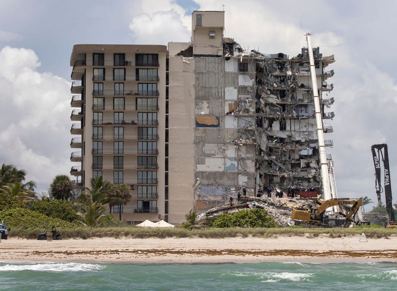 A portion of the 12-story condo tower crumbled to the ground during a partial collapse of the building on June 24, 2021 in Surfside, Florida.