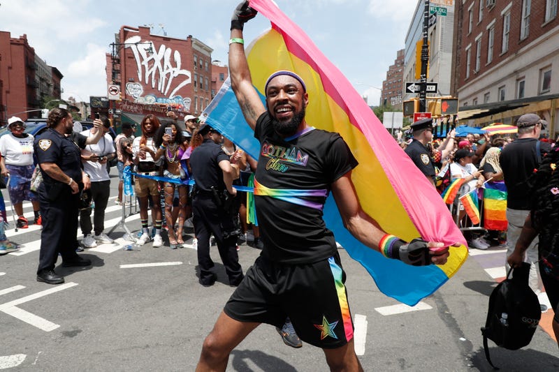 Parade participants celebrate New York City Pride on June 27, 2021 in New York City