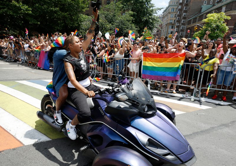 Parade participants celebrate New York City Pride on June 27, 2021 in New York City