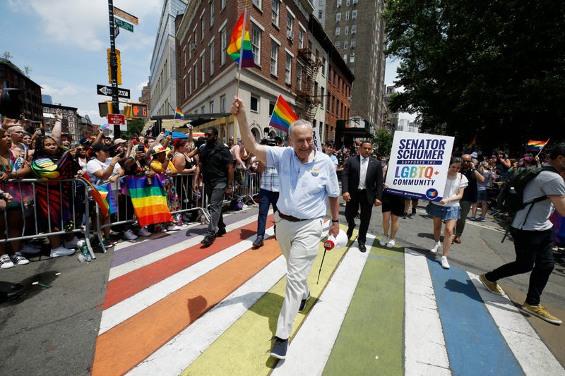 Senate Majority Leader Chuck Schumer attends New York City Pride on June 27, 2021 in New York City